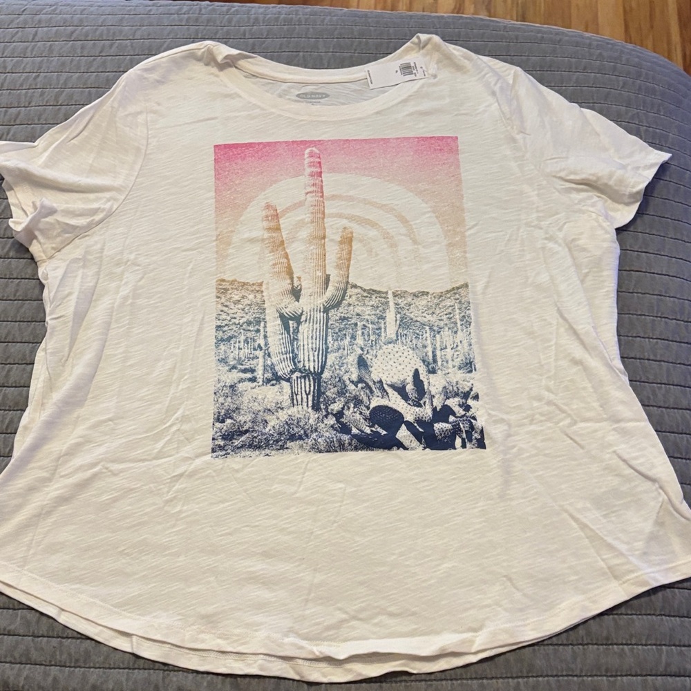 Old Navy White Tee with Pink and Blue Cactus Print